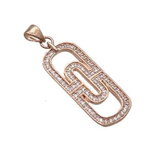 Copper Rectangle Pendant Pave Zircon Rose Gold, approx 12-28mm