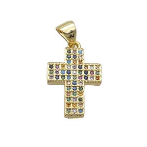 Copper Cross Pendant Pave Zircon Multicolor Gold Plated, approx 12-17mm