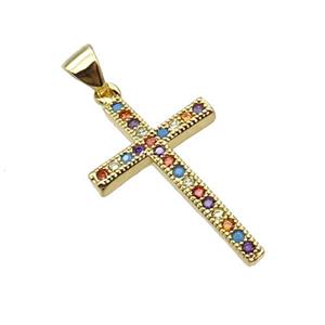 Copper Cross Pendant Pave Zircon Multicolor Gold Plated, approx 15-25mm