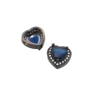 Copper Heart Beads Pave Zircon Black Plated, approx 12.5mm