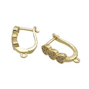 Copper Latchback Earring Pave Zircon With Loop Gold Plated, approx 12-15mm