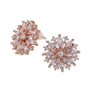Copper Flower Stud Earring Pave Zircon Rose Gold, approx 16.5mm