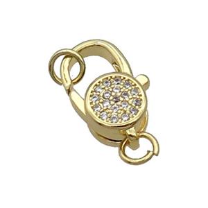 Copper Lobster Clasp Pave Zircon Gold Plated, approx 10-17mm