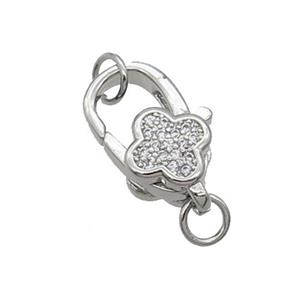 Copper Lobster Clasp Pave Zircon Platinum Plated, approx 10-17mm