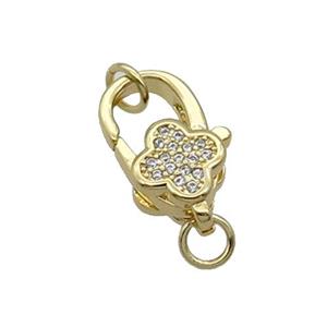 Copper Lobster Clasp Pave Zircon Gold Plated, approx 10-17mm