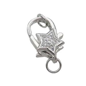 Copper Lobster Clasp Pave Zircon Platinum Plated, approx 10-17mm