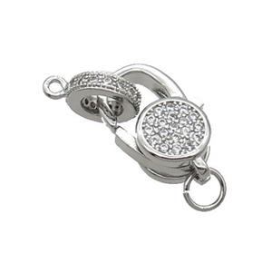 Copper Lobster Clasp Pave Zircon Platinum Plated, approx 10-17mm, 8mm
