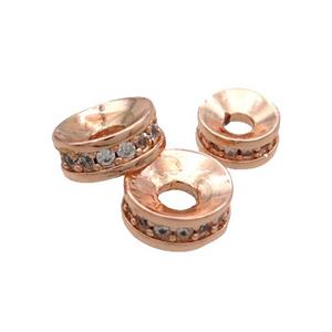 Copper Rondelle Beads Pave Zircon Rose Gold, approx 8mm