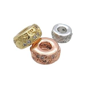 Copper Rondelle Spacer Beads Pave Zircon Mixed, approx 8mm