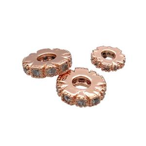 Copper Heishi Spacer Beads Pave Zircon Rose Gold, approx 8mm