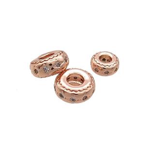 Copper Rondelle Spacer Beads Pave Zircon Rose Gold, approx 6mm