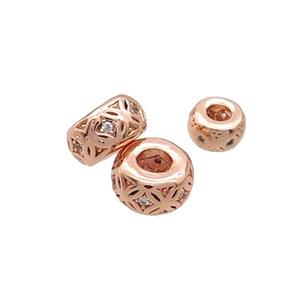 Copper Rondelle Spacer Beads Pave Zircon Rose Gold, approx 8mm