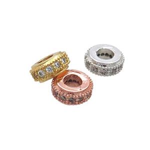 Copper Rondelle Spacer Beads Pave Zircon Mixed, approx 8mm