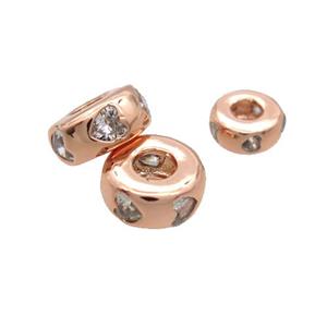 Copper Rondelle Spacer Beads Pave Zircon Rose Gold, approx 8mm