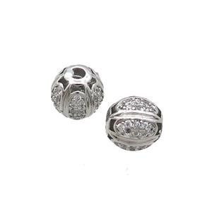 Copper Round Beads Pave Zircon Platinum Plated, approx 8mm dia