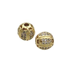 Copper Round Beads Pave Zircon Gold Plated, approx 8mm dia