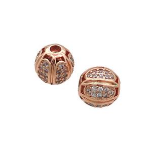 Copper Round Beads Pave Zircon Rose Gold, approx 8mm dia