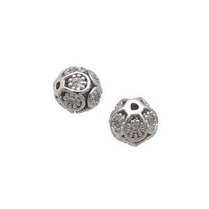 Copper Round Beads Pave Zircon Platinum Plated, approx 6mm dia