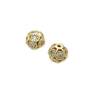 Copper Round Beads Pave Zircon Gold Plated, approx 6mm dia