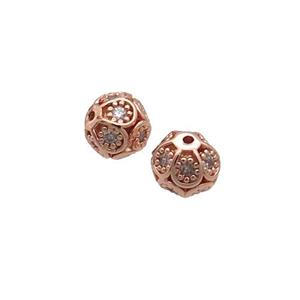 Copper Round Beads Pave Zircon Rose Gold, approx 6mm dia