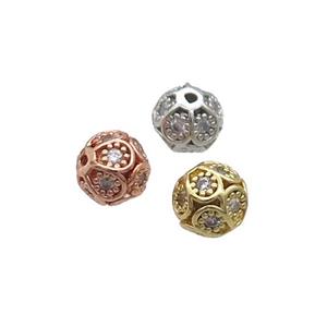 Copper Round Beads Pave Zircon Mixed, approx 6mm dia