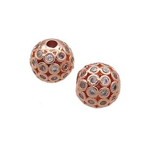 Copper Round Beads Pave Zircon Hollow Rose Gold, approx 8mm dia