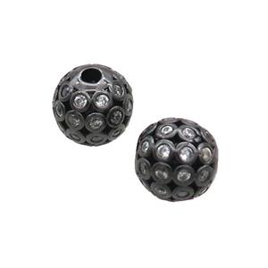 Copper Round Beads Pave Zircon Hollow Black Plated, approx 8mm dia