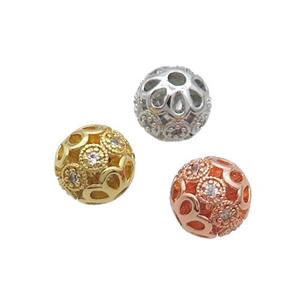 Copper Round Beads Pave Zircon Hollow Mixed, approx 10mm dia