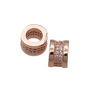 Copper Rondelle Beads Pave Zircon Large Hole Rose Gold, approx 8.5mm, 5mm hole