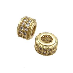 Copper Rondelle Beads Pave Zircon Large Hole Gold Plated, approx 9mm, 4mm hole