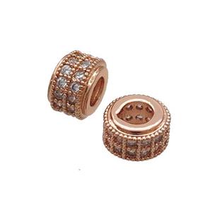 Copper Rondelle Beads Pave Zircon Large Hole Rose Gold, approx 9mm, 4mm hole