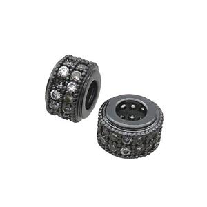 Copper Rondelle Beads Pave Zircon Large Hole Black Plated, approx 9mm, 4mm hole
