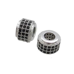 Copper Rondelle Beads Pave Black Zircon Large Hole Platinum Plated, approx 9mm, 4mm hole