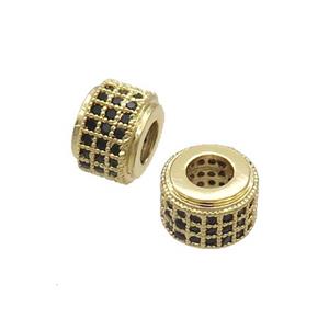 Copper Rondelle Beads Pave Black Zircon Large Hole Gold Plated, approx 9mm, 4mm hole