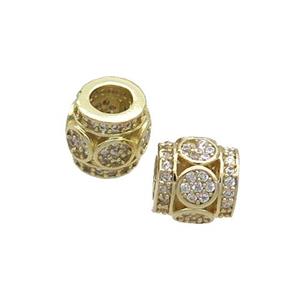 Copper Tube Beads Pave Zircon Large Hole Gold Plated, approx 8mm, 3.5mm hole