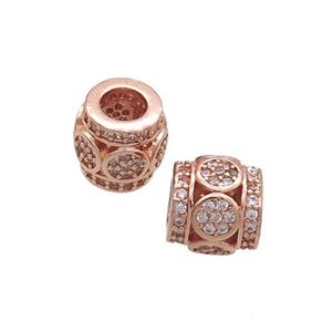 Copper Tube Beads Pave Zircon Large Hole Rose Gold, approx 8mm, 3.5mm hole