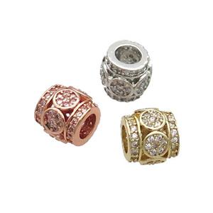 Copper Tube Beads Pave Zircon Large Hole Mixed, approx 8mm, 3.5mm hole