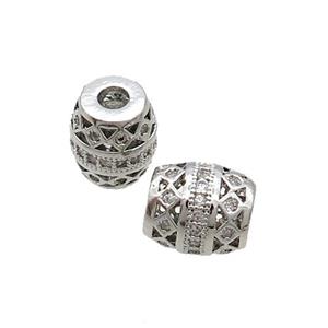 Copper Barrel Beads Pave Zircon Platinum Plated, approx 7.5-8.5mm