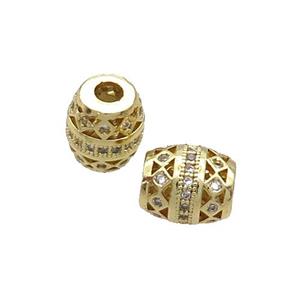 Copper Barrel Beads Pave Zircon Gold Plated, approx 7.5-8.5mm