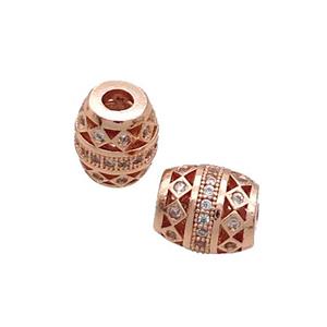 Copper Barrel Beads Pave Zircon Rose Gold, approx 7.5-8.5mm