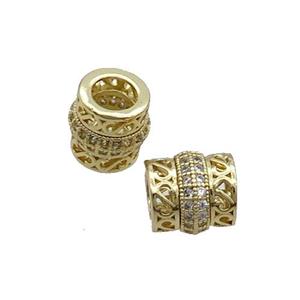 Copper Tube Beads Pave Zircon Large Hole Gold Plated, approx 9mm, 5mm hole