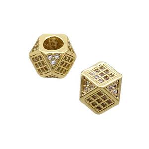 Copper Cube Beads Pave Zircon Large Hole Gold Plated, approx 7mm, 3mm hole
