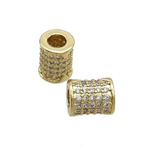 Copper Tube Beads Pave Zircon Large Hole Gold Plated, approx 7-8mm, 3mm hole
