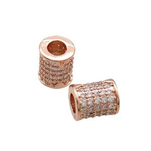 Copper Tube Beads Pave Zircon Large Hole Rose Gold, approx 7-8mm, 3mm hole