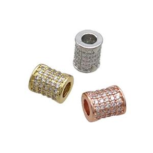 Copper Tube Beads Pave Zircon Large Hole Mixed, approx 7-8mm, 3mm hole