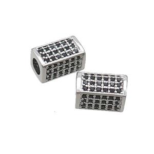 Copper Cuboid Beads Pave Black Zircon Large Hole Platinum Plated, approx 6-10mm, 3mm hole