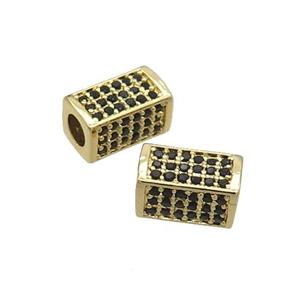 Copper Cuboid Beads Pave Black Zircon Large Hole Gold Plated, approx 6-10mm, 3mm hole