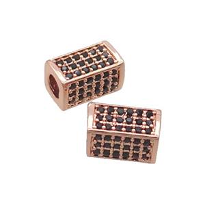 Copper Cuboid Beads Pave Black Zircon Large Hole Rose Gold, approx 6-10mm, 3mm hole
