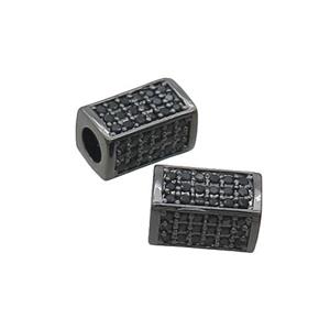 Copper Cuboid Beads Pave Black Zircon Large Hole Black Plated, approx 6-10mm, 3mm hole