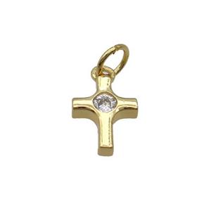Copper Cross Pendant Pave Zircon Gold Plated, approx 8-10mm
